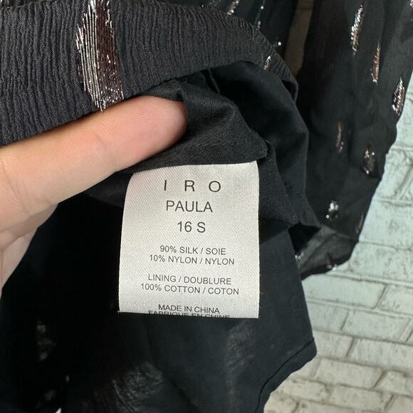 IRO Dress Paula Metallic Silk Tie Front Mini Long Sleeve Boho Black Silver 40 8 - Picture 4 of 7